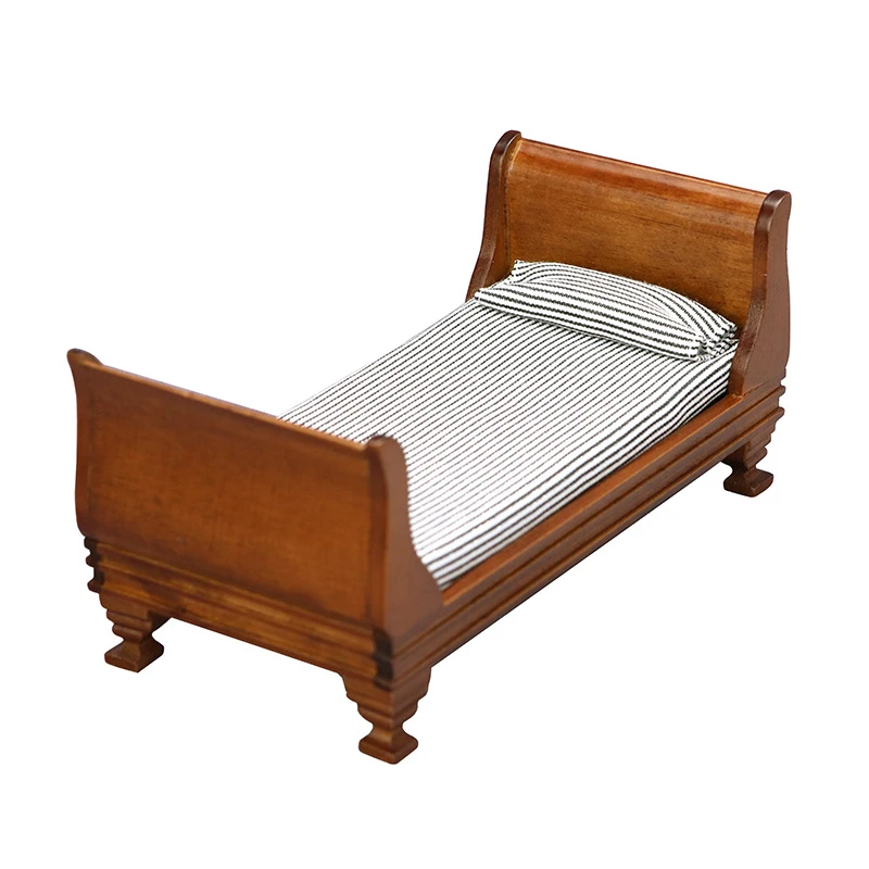 Brown Striped Vintage Miniature Single Bed — wholesale doll clothing and miniature accessory