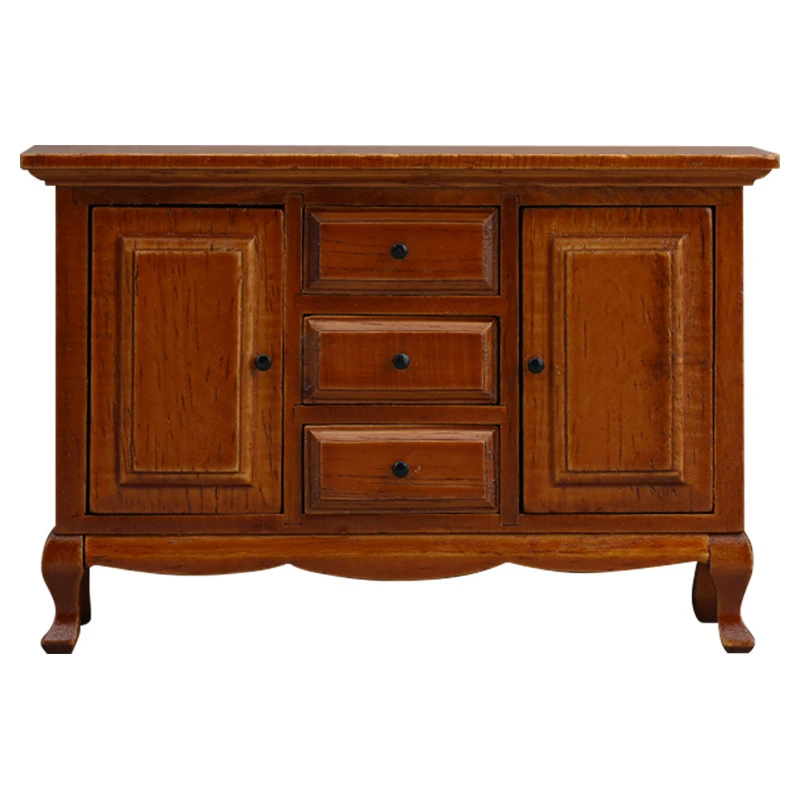 Chestnut Miniature Two-Door Three-Drawer Cabinet — wholesale doll clothing and miniature accessory