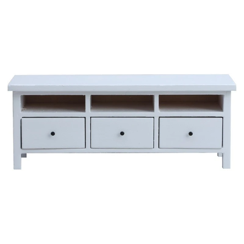 Chestnut Miniature TV Cabinet — White with black metal handles