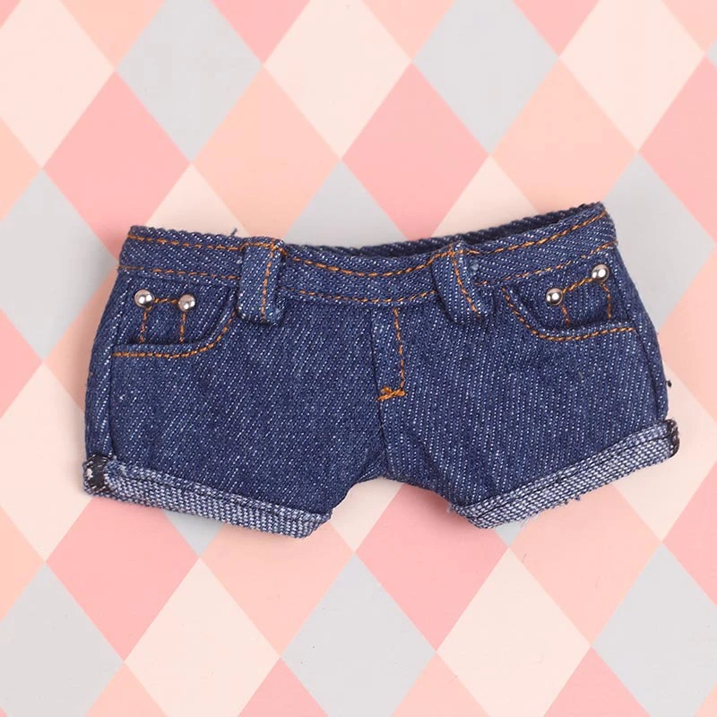 Doll Denim and Casual Pants Collection — Dark blue classic belt-loop cuffed denim pants studded