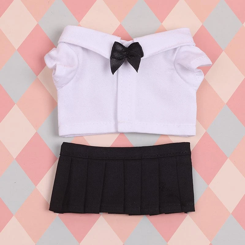 JK Pleated Doll Skirt Sets — Black pleated skirt collar flower shirt 3-piece set