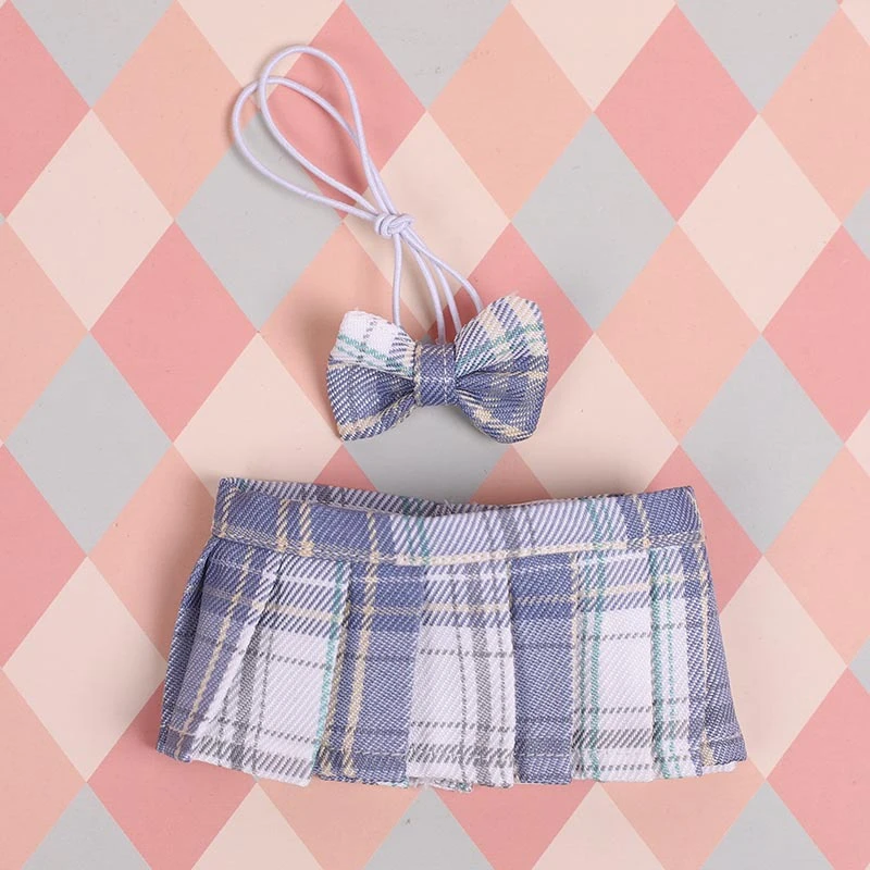 JK Pleated Doll Skirt Sets — JK pleated skirt bow tie 2-piece set - white-blue plaid White Mist