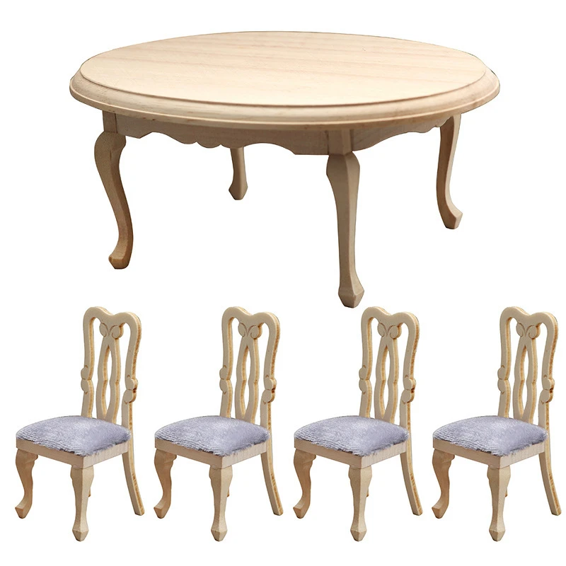 Mahogany Miniature Dining Table and Chairs — Unpainted blank