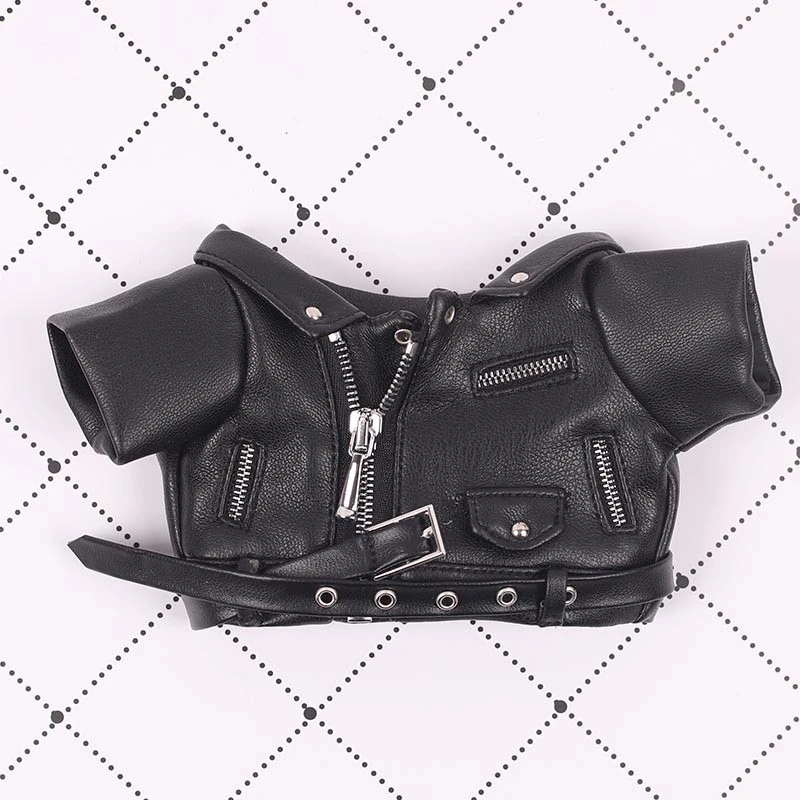 Mini Doll Biker Jackets — Black belted biker jacket faux leather jacket single piece