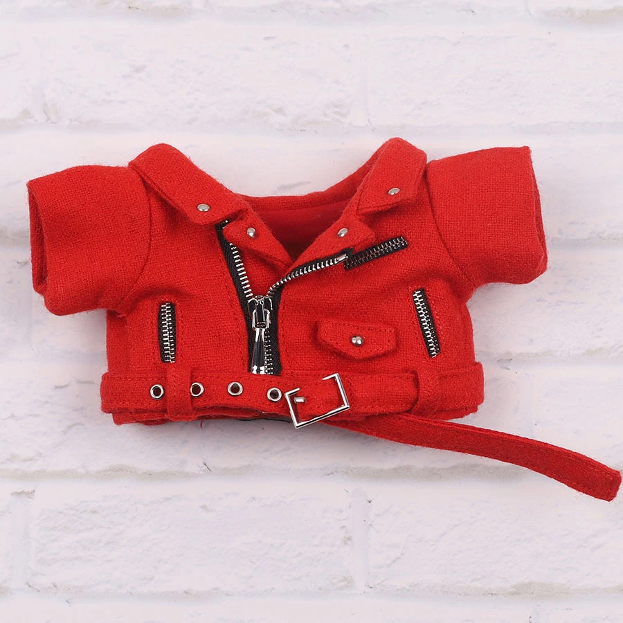 Mini Doll Biker Jackets — Red wool belted biker jacket single piece