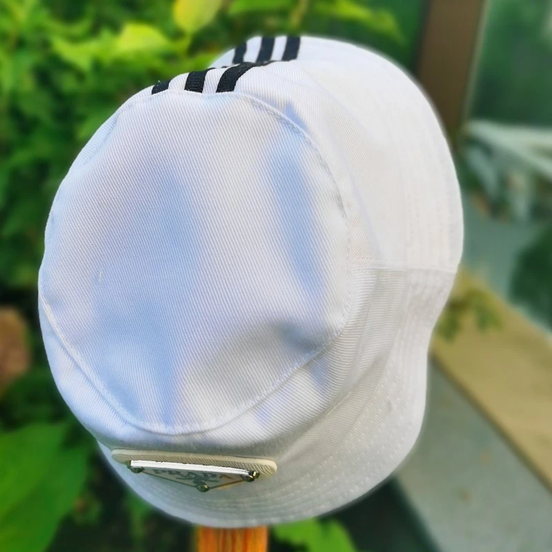 Mini Doll Bucket Hats and Caps — White 3-stripe PD label patch bucket hat
