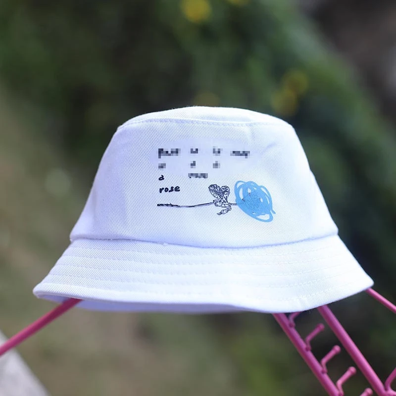 Mini Doll Bucket Hats and Caps — White bucket hat blue rose printed