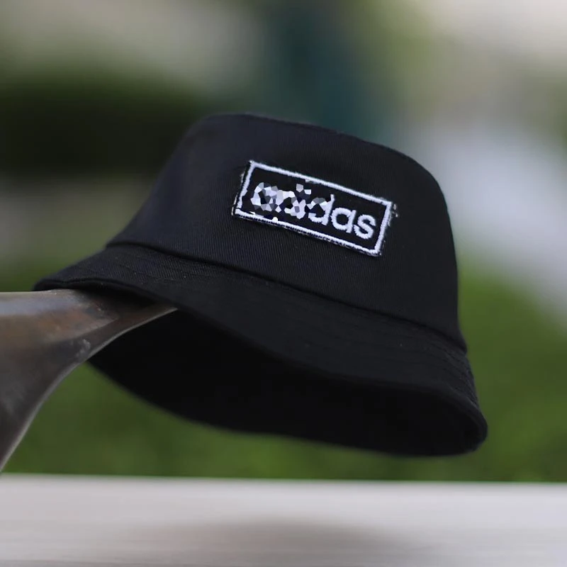 Mini Doll Bucket Hats and Caps — Black square logo bucket hat embroidered