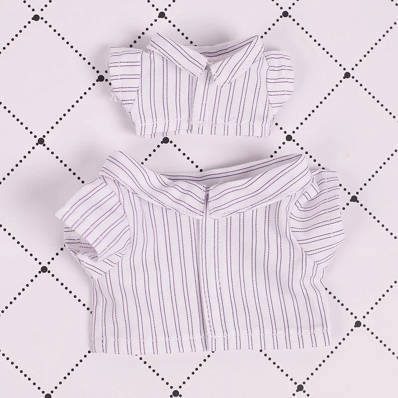 Mini Doll Button Shirts — White wide purple striped shirt single piece