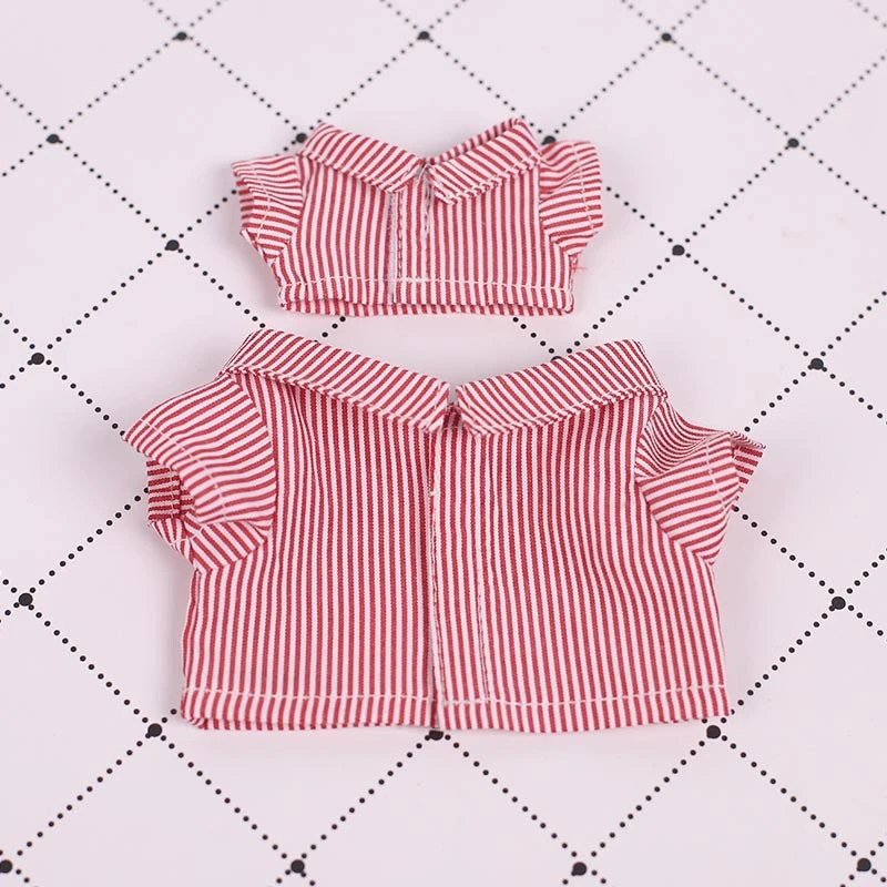 Mini Doll Button Shirts — Red striped shirt single piece