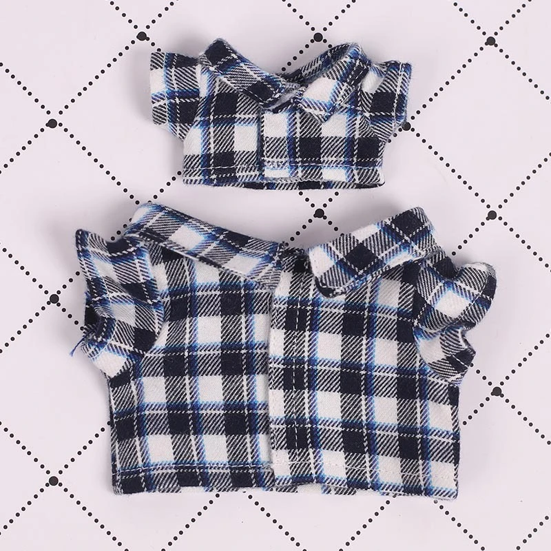 Mini Doll Button Shirts — Blue-black plaid shirt single piece