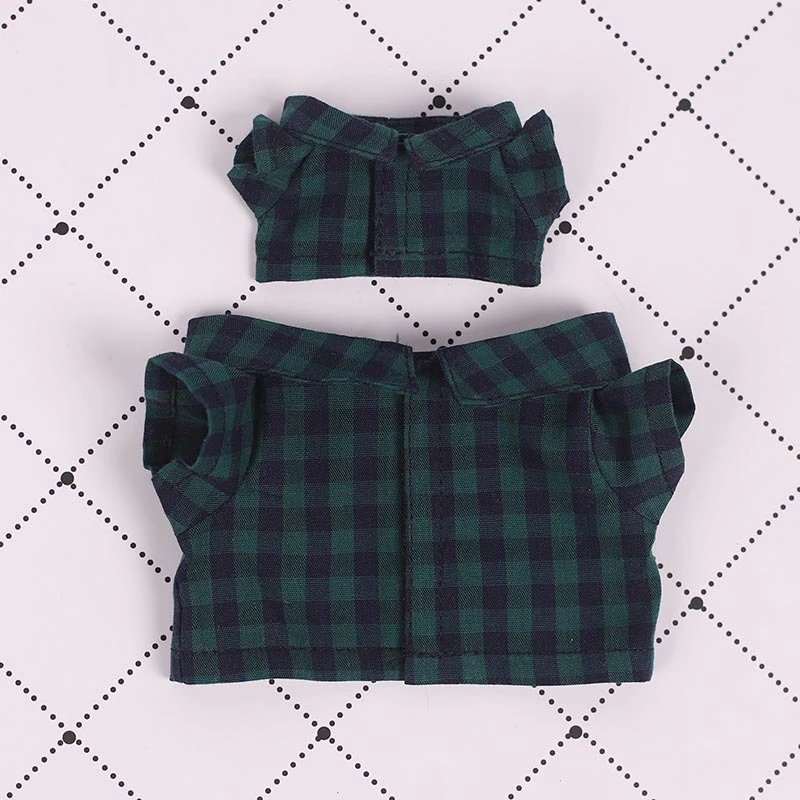 Mini Doll Button Shirts — Green plaid shirt single piece