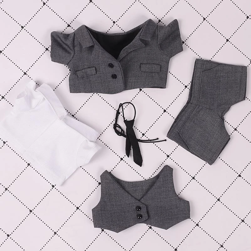 Mini Doll Suit Sets — Grey suit shirt vest necktie 5-piece set