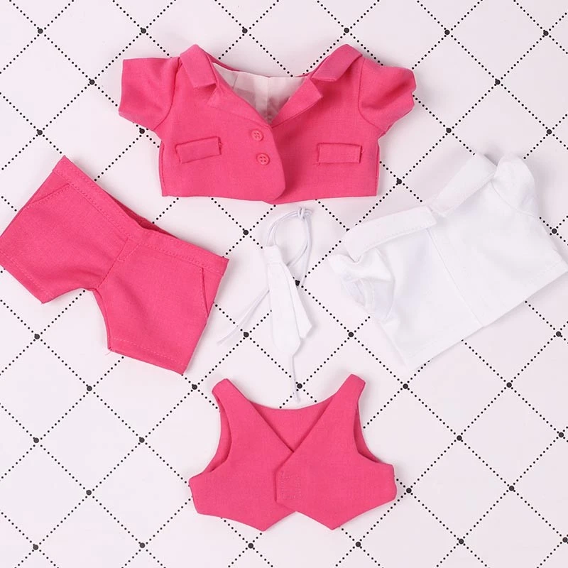 Mini Doll Suit Sets — Magenta suit shirt vest necktie 5-piece set