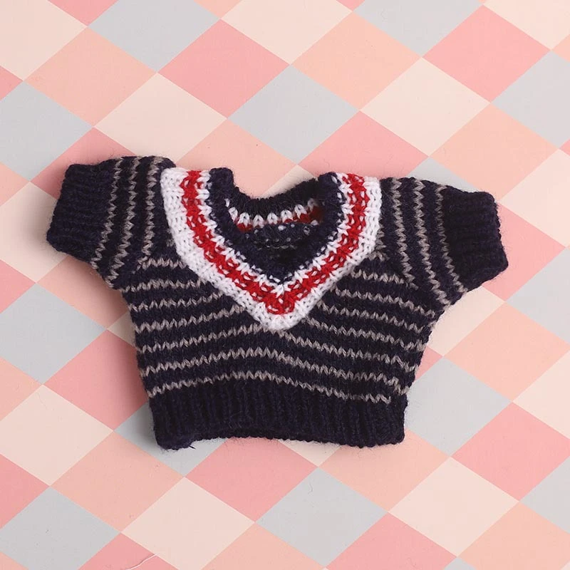 Mini Doll Sweaters — Blue-white striped collegiate sweater