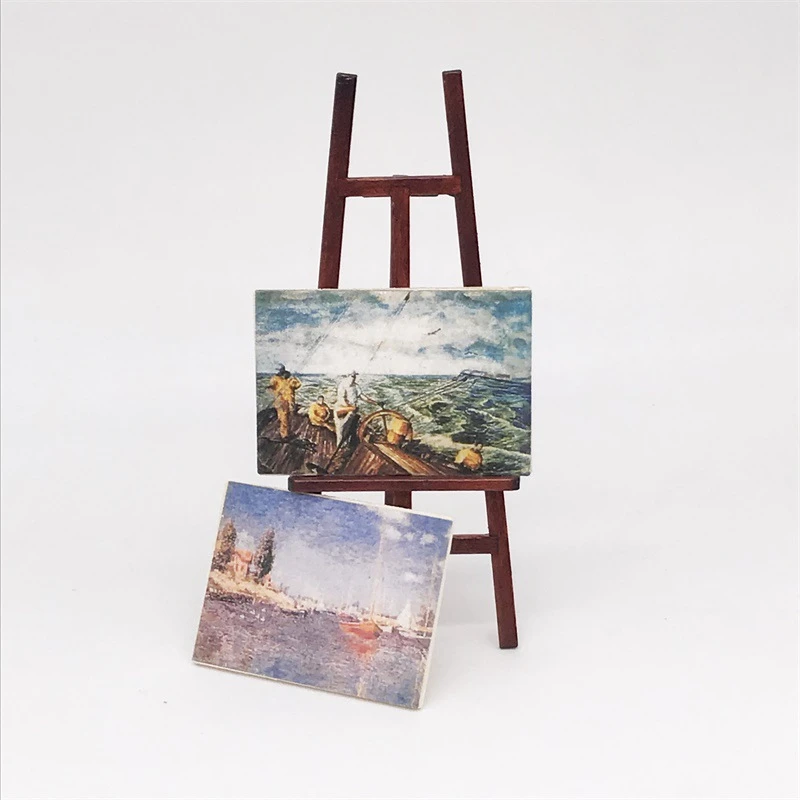 Miniature Easel with Two Paintings — wholesale doll clothing and miniature accessory