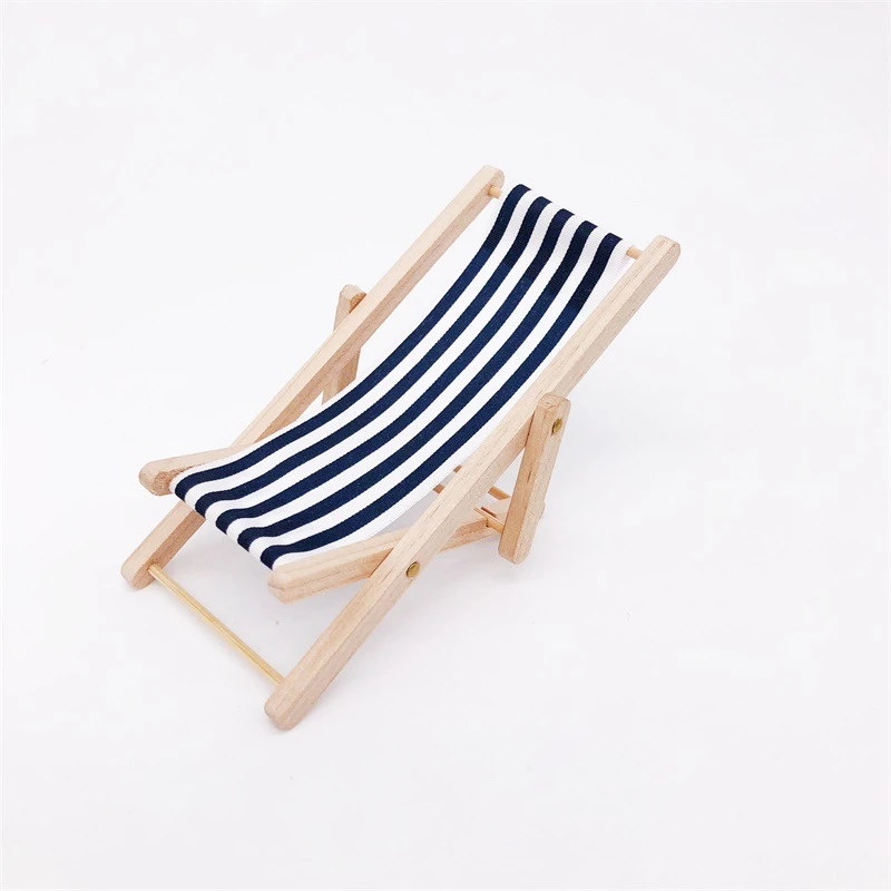 Miniature Folding Beach Lounger — Black and white stripes