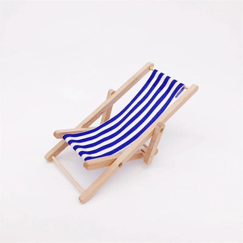 Miniature Folding Beach Lounger — Royal blue stripes