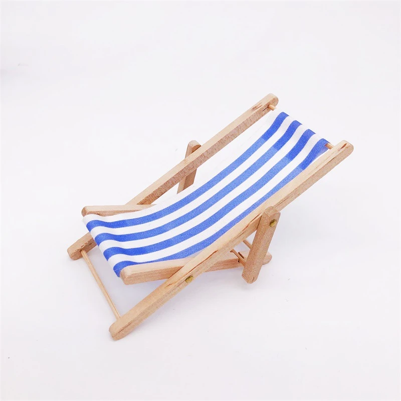 Miniature Folding Beach Lounger — Sky blue stripes
