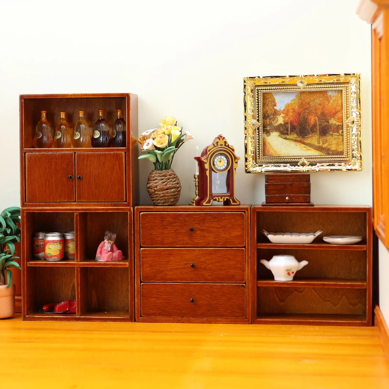 Miniature Four-Piece Solid Wood Cabinet Set — wholesale doll clothing and miniature accessory