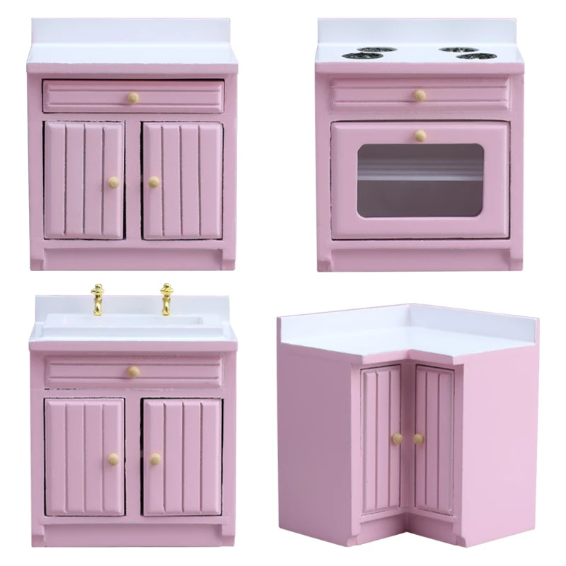 Miniature Kitchen Cabinet and Sink Set — Pink