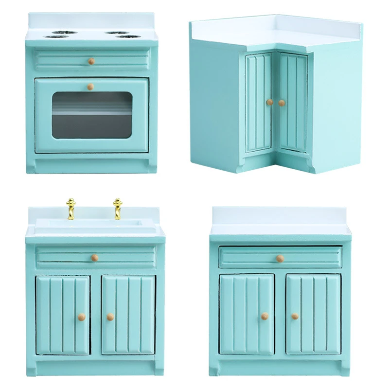 Miniature Kitchen Cabinet and Sink Set — Blue