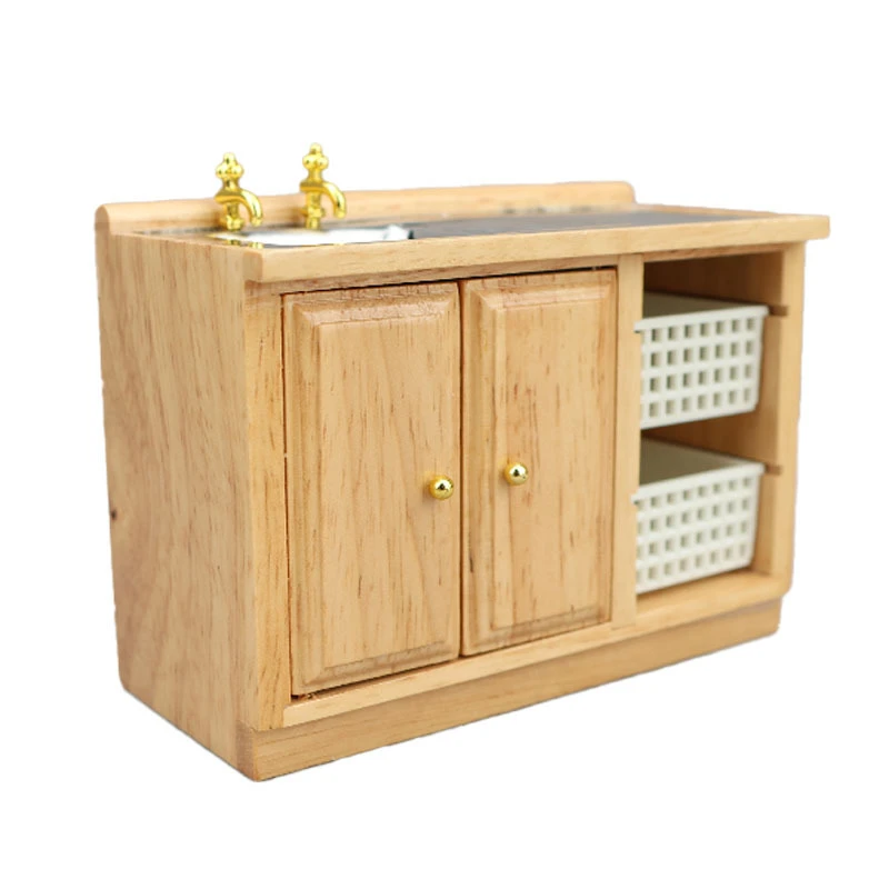 Oak Miniature Bathroom Vanity and Sink — wholesale doll clothing and miniature accessory