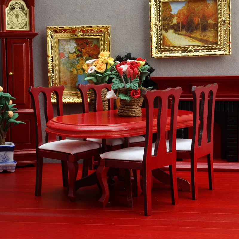 Miniature Oval Dining Table and High-Back Chairs — wholesale doll clothing and miniature accessory