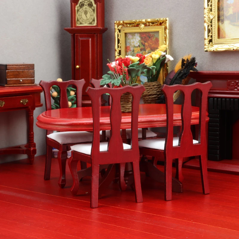 Miniature Oval Dining Table and High-Back Chairs — Main product photo