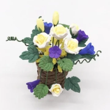 Miniature Rose Bouquet in a Woven Basket — Option 3