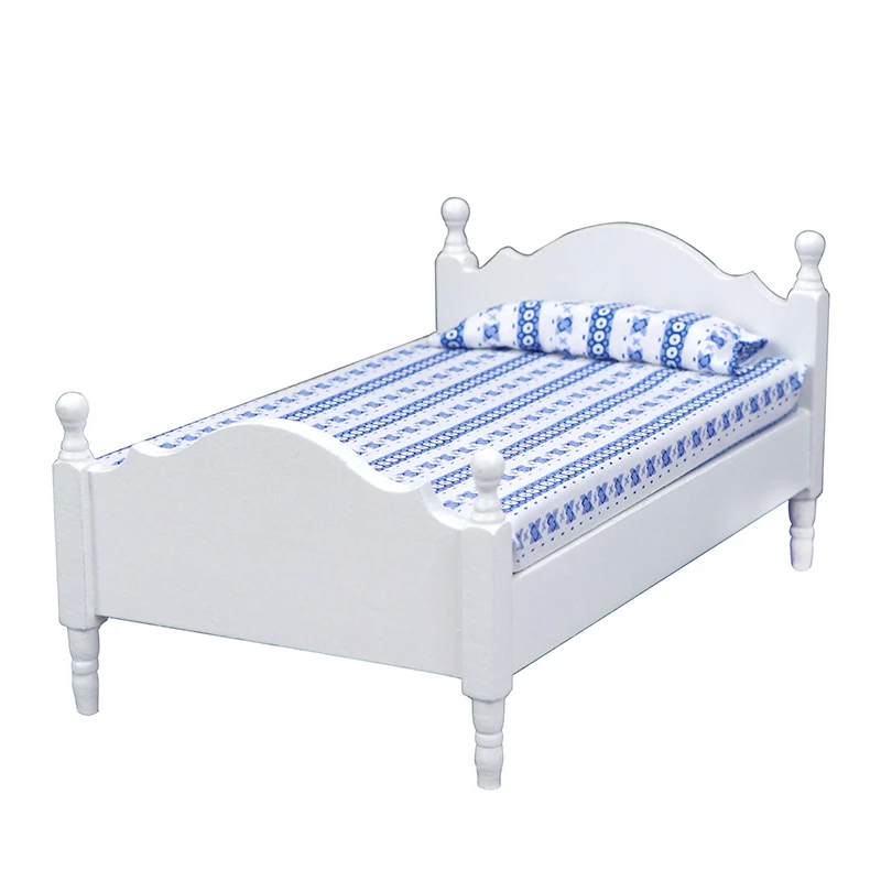White Miniature Single Doll Bed — wholesale doll clothing and miniature accessory