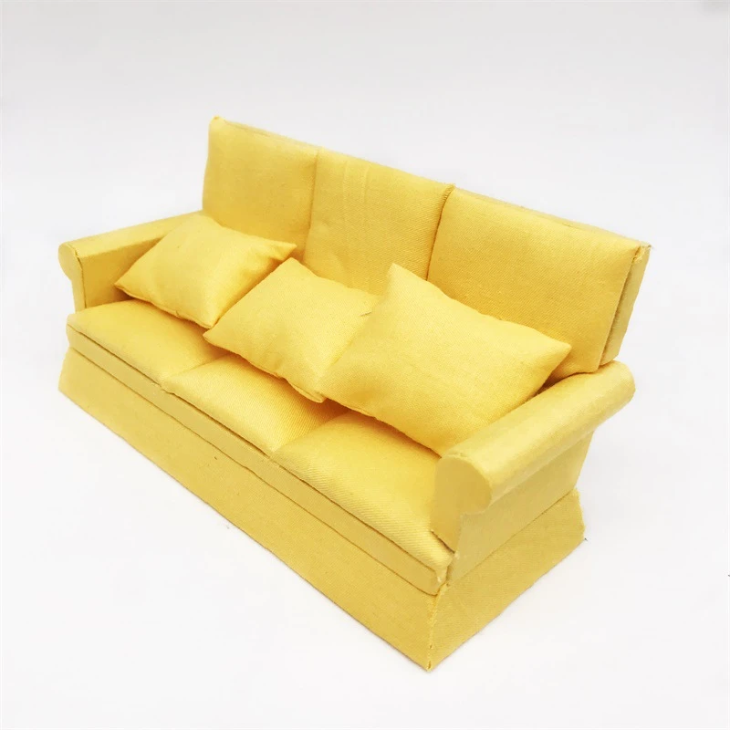 Miniature Three-Seat Sofa with Cushions — Yellow