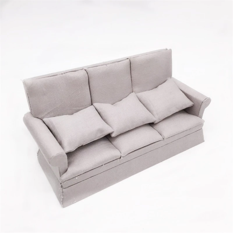 Miniature Three-Seat Sofa with Cushions — Grey