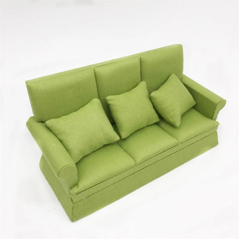Miniature Three-Seat Sofa with Cushions — Apple green