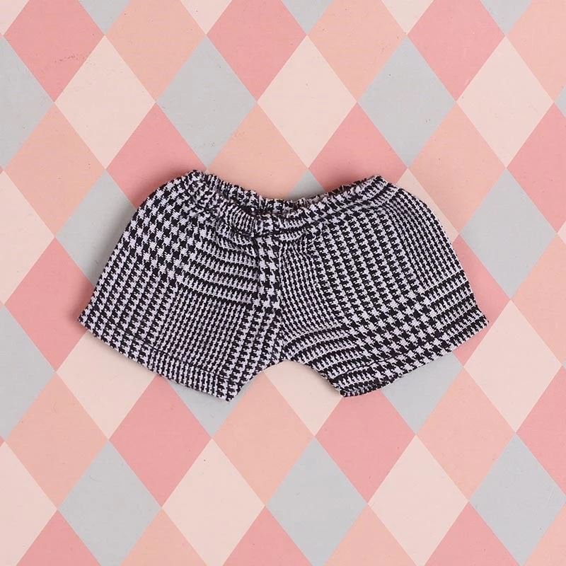 Patterned Elastic Doll Pants — Black and white plaid elastic-waist pants