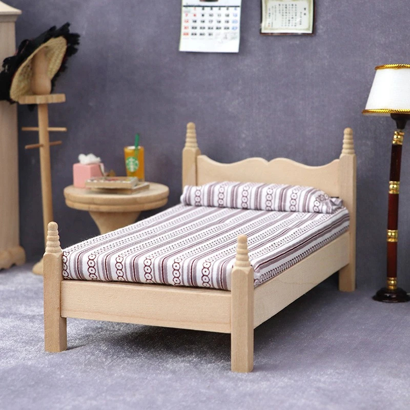 Unpainted Classic Miniature Single Bed — wholesale doll clothing and miniature accessory