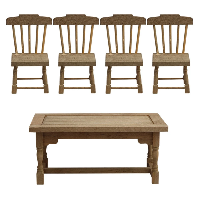 Vintage Distressed Miniature Table and Chairs — Table with four chairs